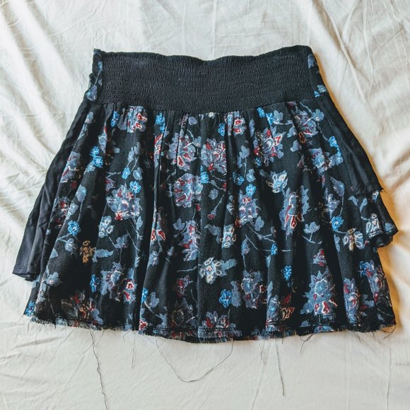 Free People Vintage Black Floral Large Mini Skirt - Picture 3 of 8